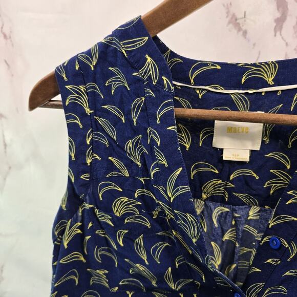 Anthropologie Top Womens XS 00P Banana Navy Blue Tank Boxy Button Oversized - Picture 2 of 10